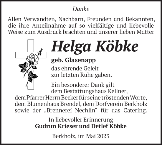 Traueranzeige von Helga Köbke von Märkische Oderzeitung