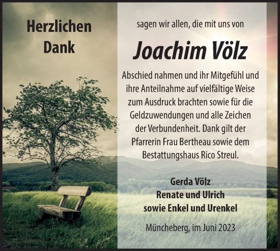 Traueranzeige von Joachim Völz von Märkische Oderzeitung