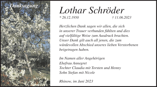 Traueranzeige von Lothar Schröder von Märkische Oderzeitung