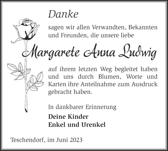 Traueranzeige von Margarete Anna Ludwig von Märkische Oderzeitung