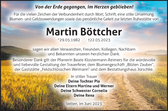 Traueranzeige von Martin Böttcher von Märkische Oderzeitung