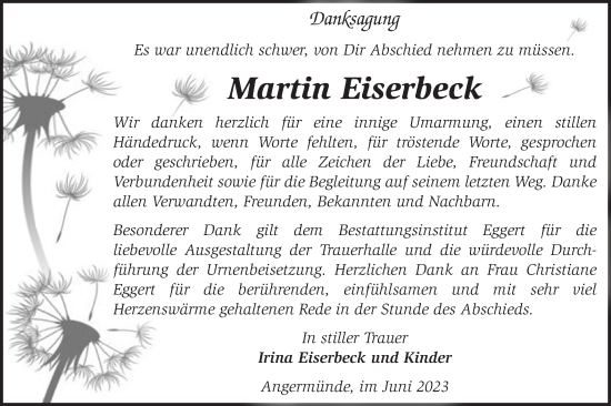 Traueranzeige von Martin Eiserbeck von Märkische Oderzeitung