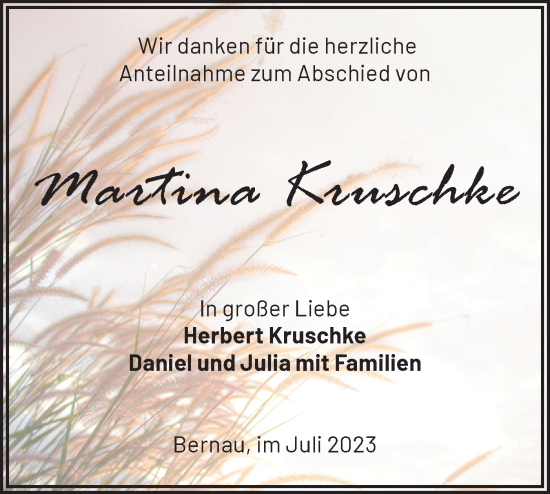 Traueranzeige von Martina Kruschke von Märkische Oderzeitung