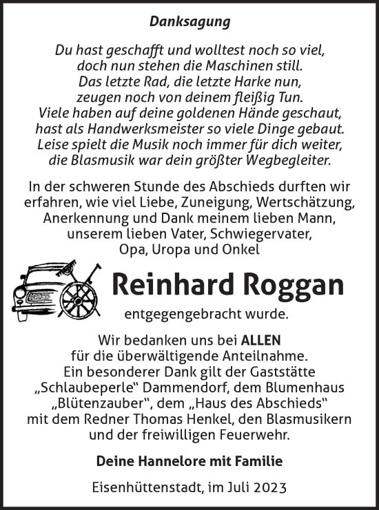 Traueranzeige von Reinhard Roggan von Märkische Oderzeitung