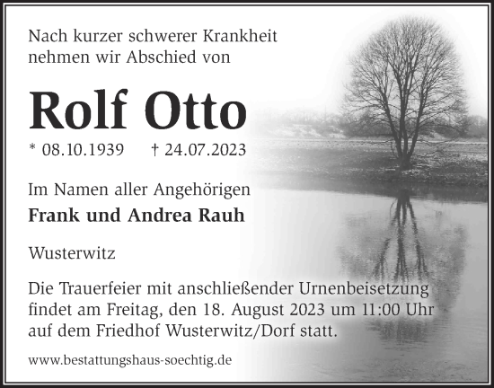 Traueranzeige von Rolf Otto von Märkische Oderzeitung