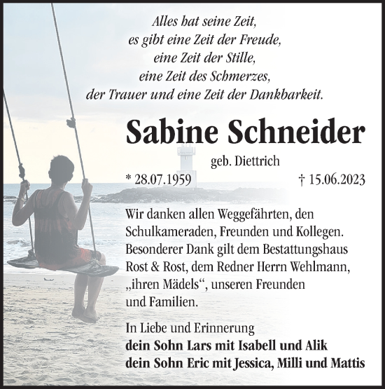 Traueranzeige von Sabine Schneider von Märkische Oderzeitung