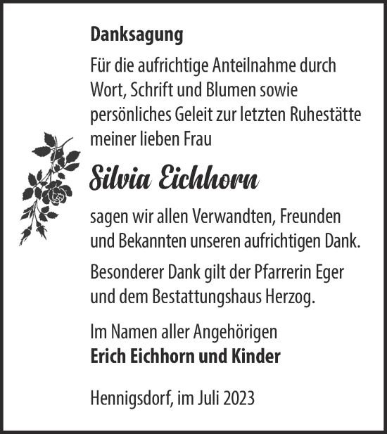 Traueranzeige von Silvia Eichhorn von Märkische Oderzeitung