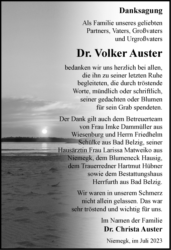 Traueranzeige von Volker Auster von Märkische Oderzeitung