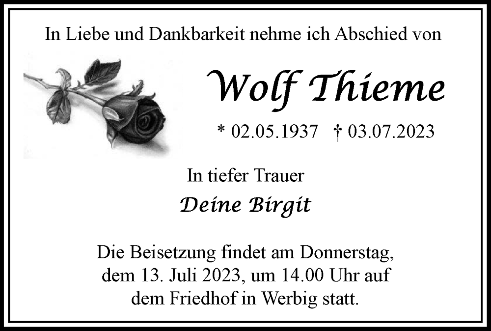  Traueranzeige für Wolf Thieme vom 08.07.2023 aus Märkische Oderzeitung