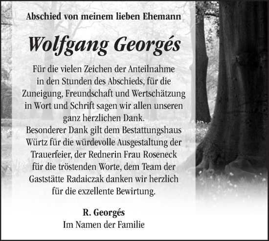 Traueranzeige von Wolfgang Georgés von Märkische Oderzeitung