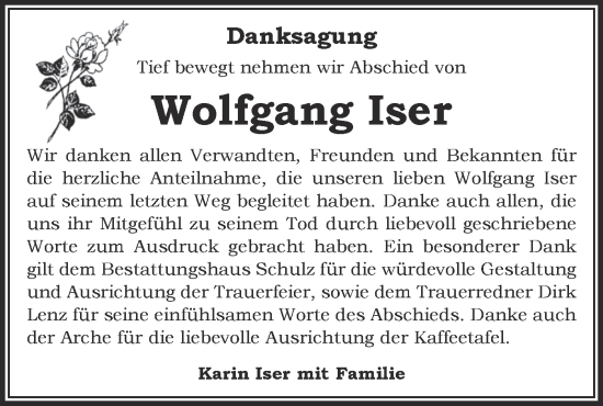 Traueranzeige von Wolfgang Iser von Märkische Oderzeitung