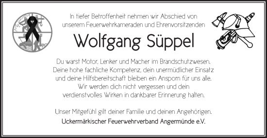 Traueranzeige von Wolfgang Süppel von Märkische Oderzeitung