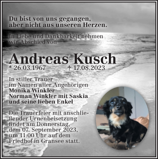 Traueranzeige von Andreas Kusch von Märkische Oderzeitung