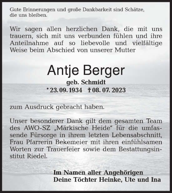 Traueranzeige von Antje Berger von Märkische Oderzeitung