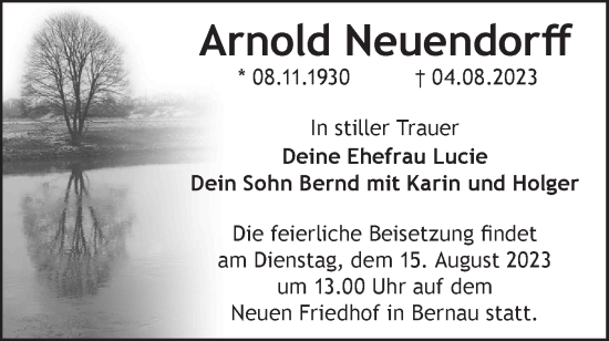 Traueranzeige von Arnold Neuendorff von Märkische Oderzeitung