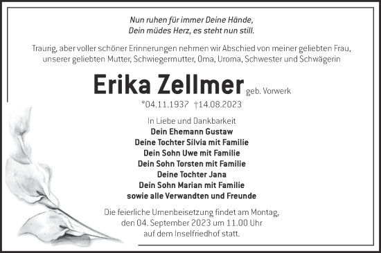 Traueranzeige von Erika Zellmer von Märkische Oderzeitung