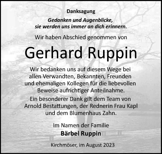 Traueranzeige von Gerhard Ruppin von Märkische Oderzeitung