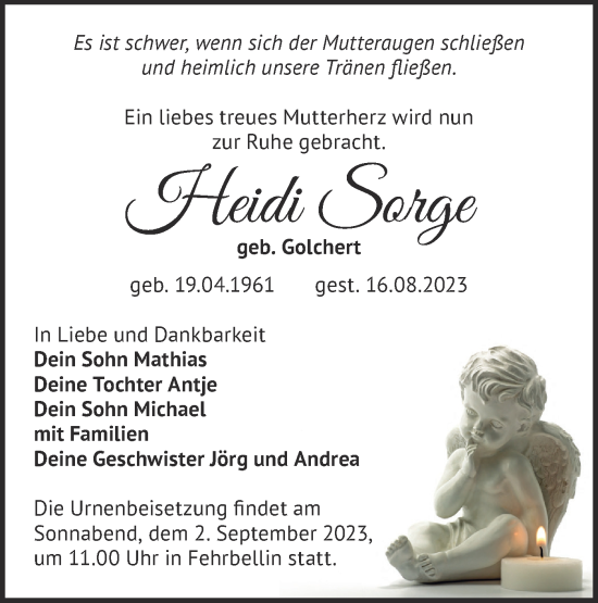 Traueranzeige von Heidi Sorge von Märkische Oderzeitung