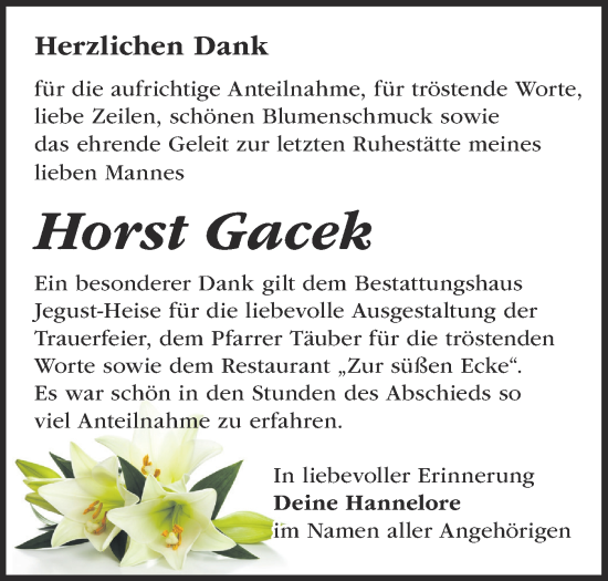 Traueranzeige von Horst Gacek von Märkische Oderzeitung