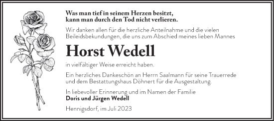 Traueranzeige von Horst Wedell von Märkische Oderzeitung