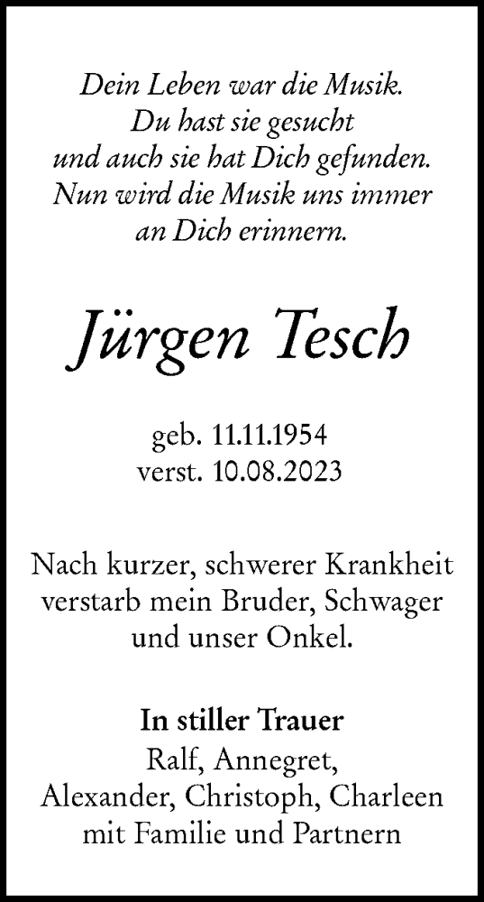 Traueranzeige von Jürgen Tesch von Märkische Oderzeitung