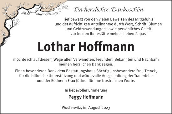 Traueranzeige von Lothar Hoffmann von Märkische Oderzeitung