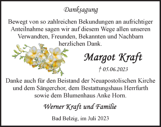 Traueranzeige von Margot Kraft von Märkische Oderzeitung