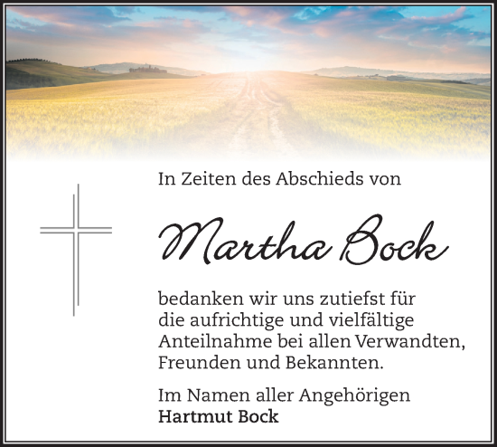 Traueranzeige von Martha Bock von Märkische Oderzeitung