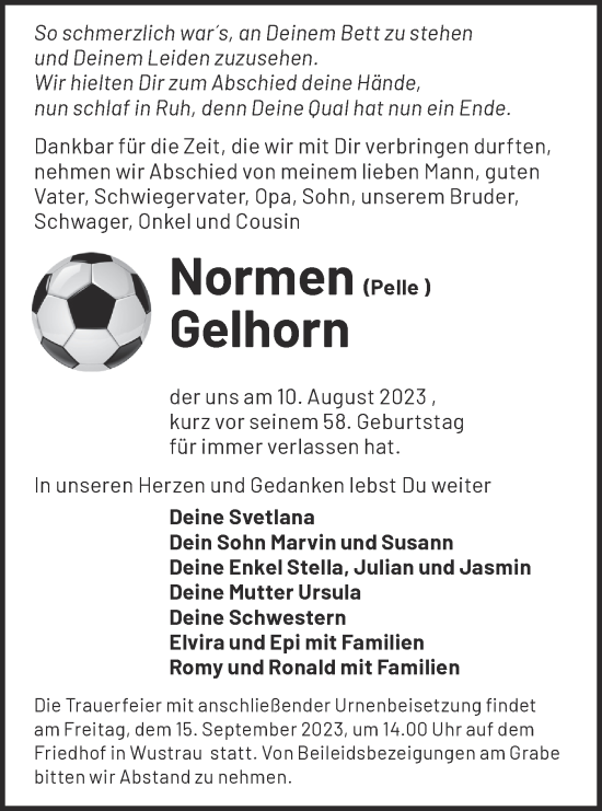 Traueranzeige von Normen Gelhorn von Märkische Oderzeitung