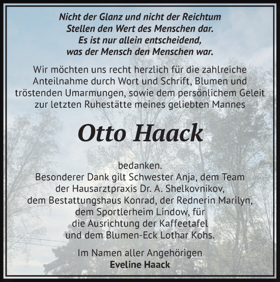 Traueranzeige von Otto Haack von Märkische Oderzeitung