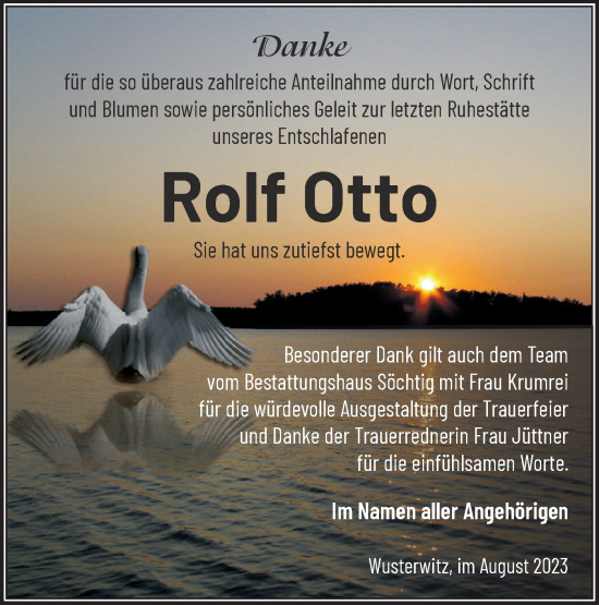 Traueranzeige von Rolf Otto von Märkische Oderzeitung