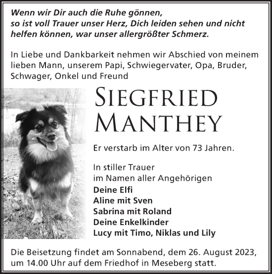 Traueranzeige von Siegfried Manthey von Märkische Oderzeitung