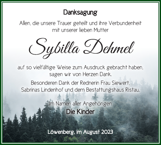 Traueranzeige von Sybilla Dehmel von Märkische Oderzeitung