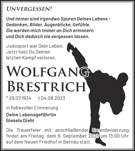 Traueranzeige von Wolfgang Brestrich von Märkische Oderzeitung