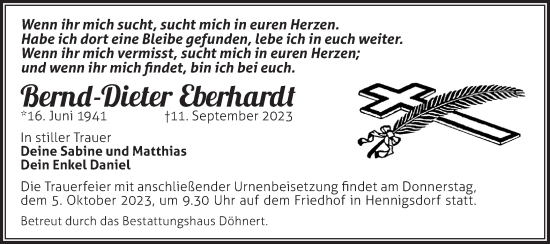 Traueranzeige von Bernd-Dieter Eberhardt von Märkische Oderzeitung