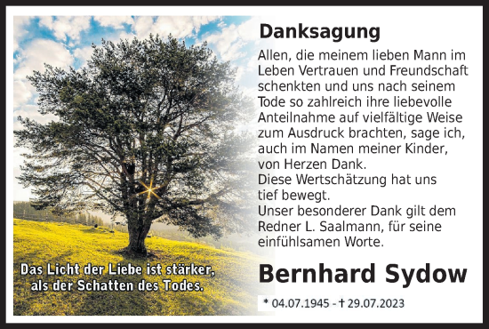 Traueranzeige von Bernhard Sydow von Märkische Oderzeitung