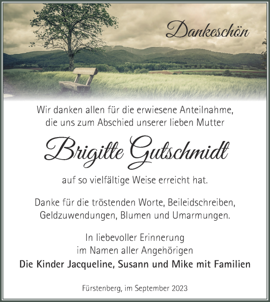 Traueranzeige von Brigitte Gutschmidt von Märkische Oderzeitung