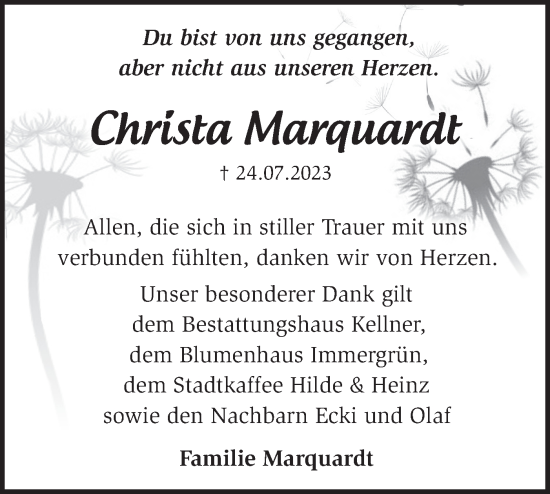 Traueranzeige von Christa Marquardt von Märkische Oderzeitung