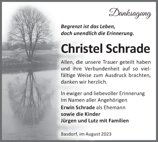 Traueranzeige von Christel Schrade von Märkische Oderzeitung