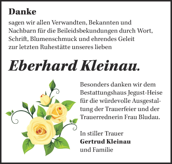 Traueranzeige von Eberhard Kleinau von Märkische Oderzeitung