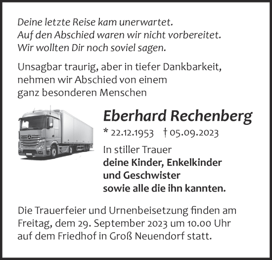 Traueranzeige von Eberhard Rechenberg von Märkische Oderzeitung