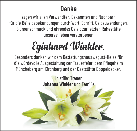 Traueranzeige von Eginhard Winkler von Märkische Oderzeitung