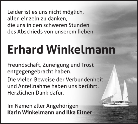 Traueranzeige von Erhard Winkelmann von Märkische Oderzeitung