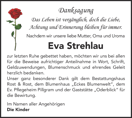 Traueranzeige von Eva Strehlau von Märkische Oderzeitung