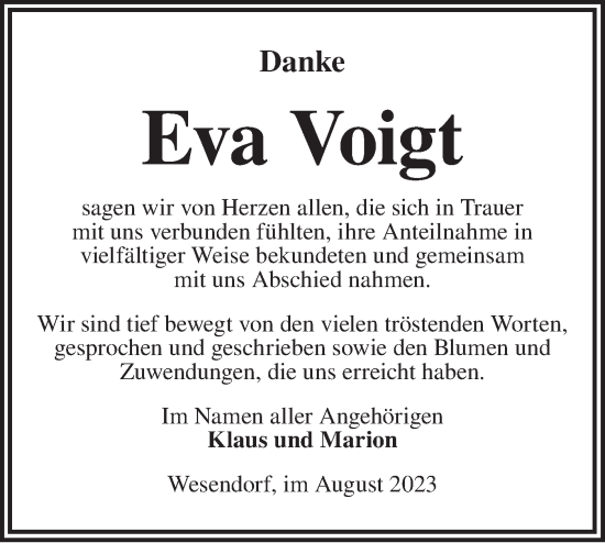 Traueranzeige von Eva Voigt von Märkische Oderzeitung