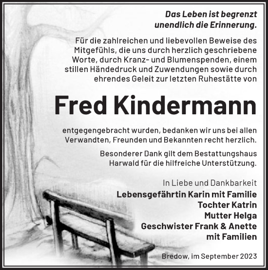 Traueranzeige von Fred Kindermann von Märkische Oderzeitung