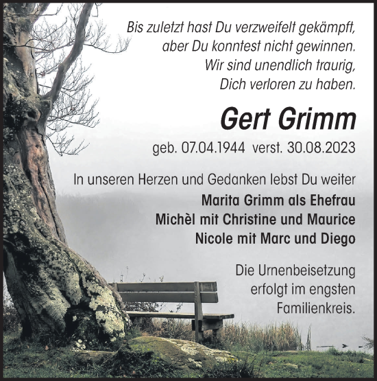 Traueranzeige von Gert Grimm von Märkische Oderzeitung