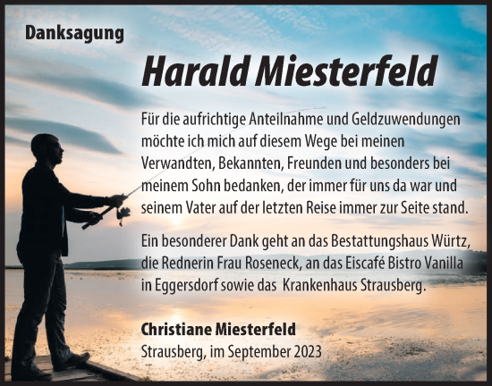 Traueranzeige von Harald Miesterfeld von Märkische Oderzeitung