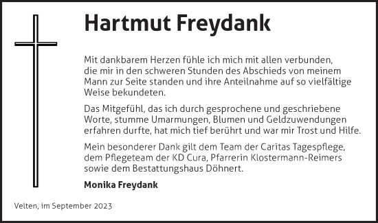 Traueranzeige von Hartmut Freydank von Märkische Oderzeitung