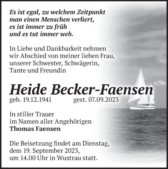 Traueranzeige von Heide Becker-Faensen von Märkische Oderzeitung